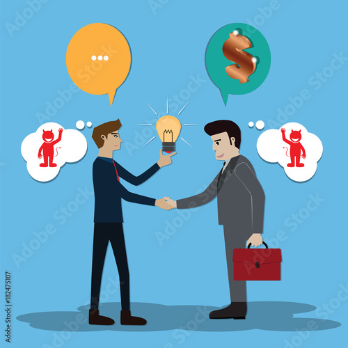 Fotomural Thinking concept,two businessmen talking and think devil - vector