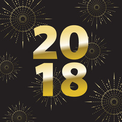 Wall Mural - 2018 New Year Gold Letters Fireworks Vector Illustration 1