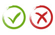 Tick and cross signs. Green and red checkmark vector