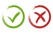 Tick And Cross Signs. Green And Red Checkmark Vector