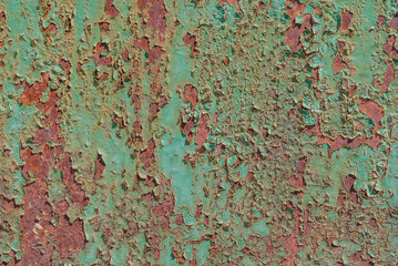 Wall Mural - surface of rusty iron with remnants of old paint, grunge metal surface, chipped paint, texture background