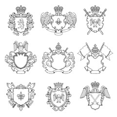 Wall Mural - Template of heraldic emblems. Different empty frames for logo or badges design