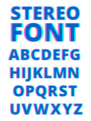 Poster - 3d effect of stereoscopic alphabet. filming glitch. symbols and characters isolate on white backgrou
