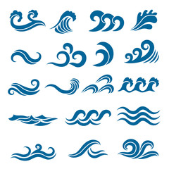Sticker - big set of stylized ocean waves. colored vector set