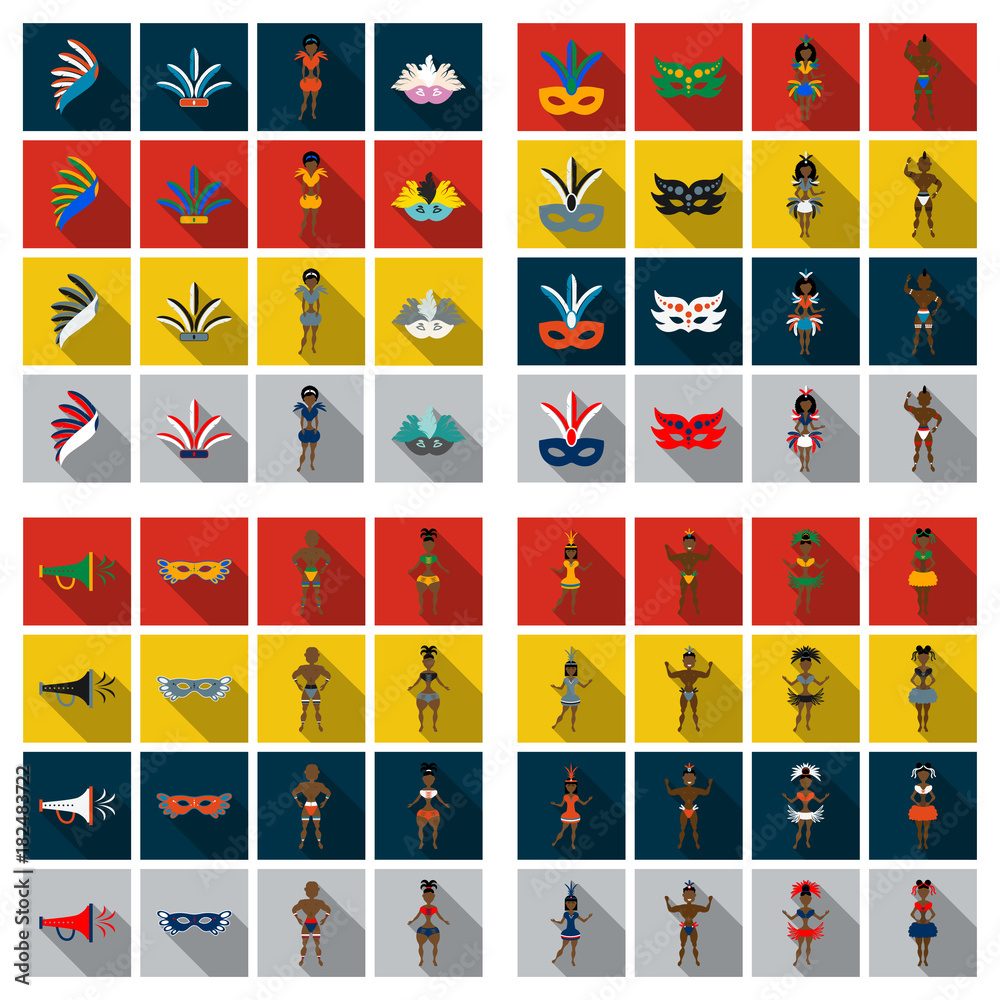 Set of Brazilian samba dancers and carnival masks . Vector carnival ...