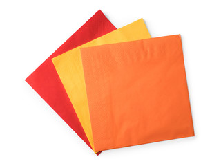 Colored paper napkins on white