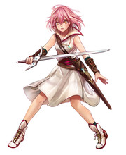 Cute Original Character Design Of Fantasy Female Girl Warrior Or Swordswoman Magic Fencer Knight Named Lenaria In Japanese Manga Illustration Style With Isolated White Background