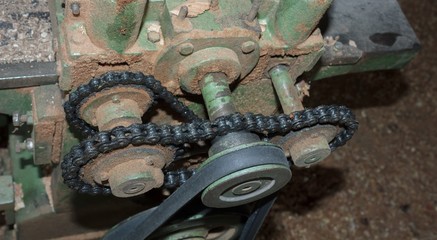 Gear and chain in machinery.