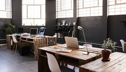 Interior of a large contemporary office space with no employess