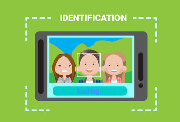 Poster - digital tablet scanning user face loading identification system access control modern technology vec