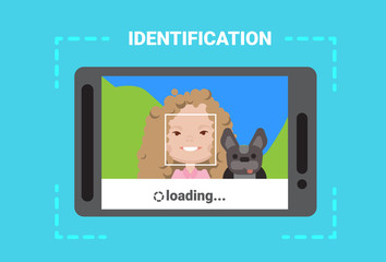 Poster - digital tablet scanning user face loading identification system access control modern technology vec