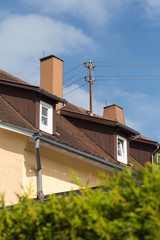 rural architecture of countryside building with roof solar and outdoor objects