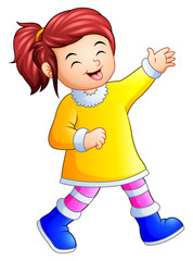 Wall Mural - Cartoon happy girl in winter clothes