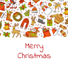 Poster - Vector hand drawn colored christmas elements