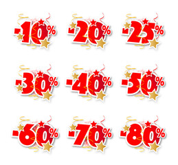 Sticker - Pourcentages festifs rouges et or (-10% à -80%)