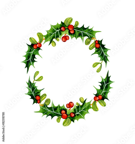 Download Christmas Holly Wreath Watercolor Illustration Isolated On White Background Buy This Stock Illustration And Explore Similar Illustrations At Adobe Stock Adobe Stock PSD Mockup Templates