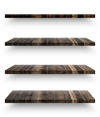 Wall Mural - Wooden shelf template set isolated on white background with clipping path