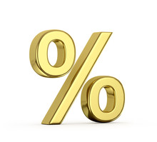 Gold Percent On A White Background. 3D Illustration