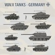 Military tank flat vector illustration set of German World War II. vehicle in profile and blueprint
