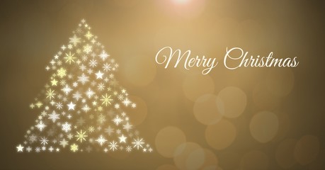 Poster - Merry Christmas text and Golden Snowflake Christmas tree pattern