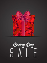 Boxing Day Sale. Christmas Advertising Clipping Mask Box And Eps 10. Coloring, Blue, Gray, Red Bubble And Balls. Special Poster