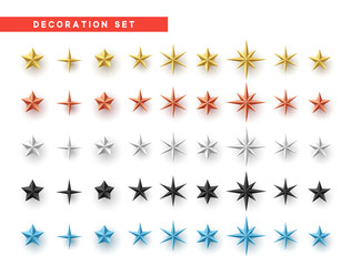 Poster - Stars set of different colors isolated on white background. Decoration design element