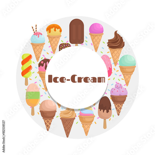 Stampe Cartoon ice cream collection - ice cream round banner