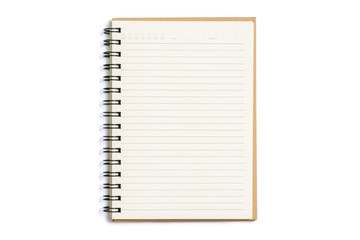 Open blank notebook isolated on white background