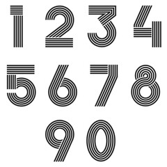 Wall Mural - Numbers set thin line monogram math symbols, linear black and white typography design element mathematics symbols 1, 2, 3, 4, 5, 6, 7, 8, 9, 0