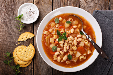 Wall Mural - Vegetarian minestrone soup with pasta and beans