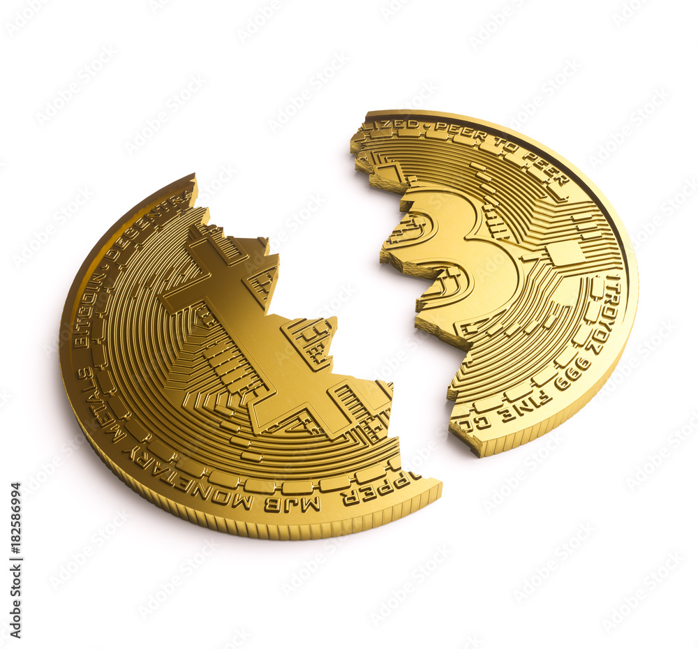 Bitcoin broken in half Stock Illustration | Adobe Stock