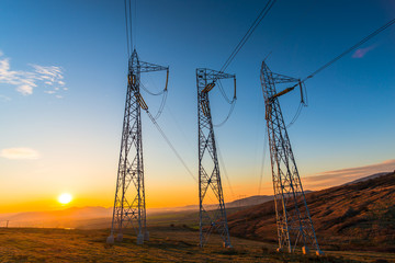 Poster - Electric pylons at the sunset