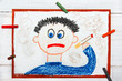 Colorful drawing: Sad man smoking cigarette