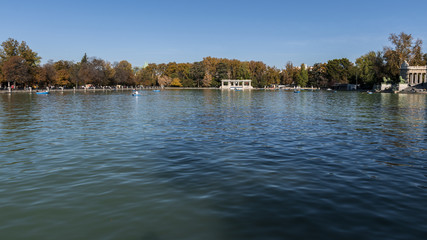 Lake of the Retiro Park in the city of Madrid