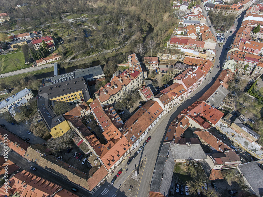 Aerial view over Vilnius old town panorama, Lithuania. During early sunny spring time. - obrazy, fototapety, plakaty 