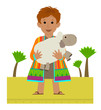 Joseph Clip-art - Joseph with his colorful coat holding a sheep in his arms. Esp 10