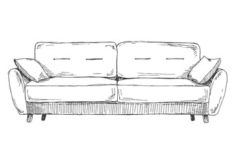 Wall Mural - Sofa isolated on white background. Vector illustration in a sketch style.