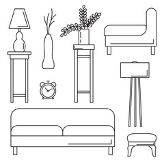 Fototapete - Sketch set isolated furniture. Vector illustration in a linear style.
