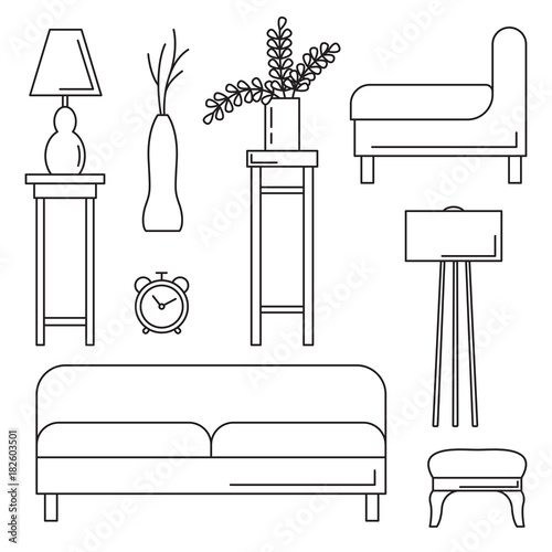 Sketch set isolated furniture. Vector illustration in a linear style
