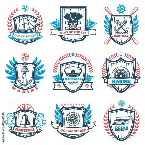 Vintage Colored Nautical Emblems Set