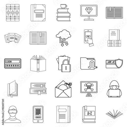 Book icons set, outline style Poster Mural XXL
