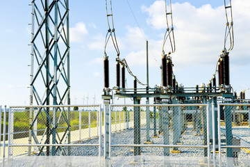 Wall Mural - high voltage power transformer substation - storage power from wind turbines