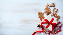 Christmas Holidays Ornament Flat Lay; Christmas Card Background