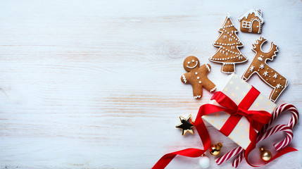 Wall Mural - christmas holidays ornament flat lay; christmas card background