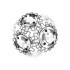 Wall Mural - Gears in engagement. Engineering drawing abstract industrial background with a cogwheels.