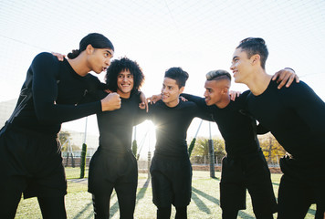 Canvas Print - Five a side soccer team before the game