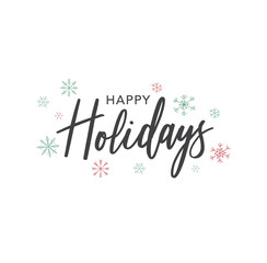 Wall Mural - happy holidays calligraphy vector text with colorful hand drawn snowflakes over white background