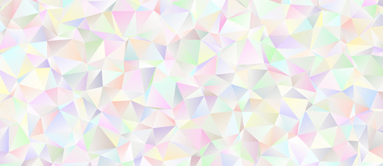 Sticker - Iridescent Low Poly Background. White to Pastel Rainbow. Multicolored Icy Shiny Crystal Texture. Mother-of-pearl Opalescent Sparkling Facets. Vector Graphic for Web, Mobile Interfaces or Print Design.