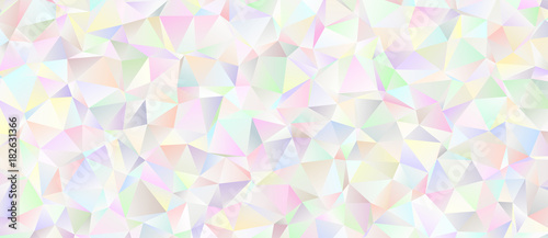Mata magnetyczna Opalizujący tło Low Poly. Tęcza biała do pastelowej. Wielobarwna Lodowata Błyszcząca Kryształowa Tekstura. Masa perłowa Opalizujące musujące fasety. Grafika wektorowa dla Internetu, interfejsów mobilnych lub projektowania druku.