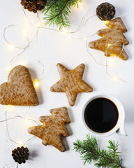 Canvas Print - Christmas gingerbread cookies and cup of coffee